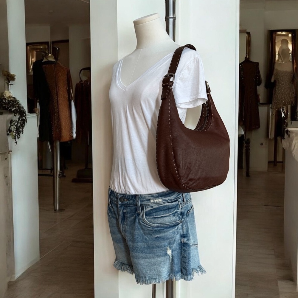 Authentic FENDI Selleria Grain Leather Hobo Bag with Contrast Stitching! COA! - Picture 16 of 16